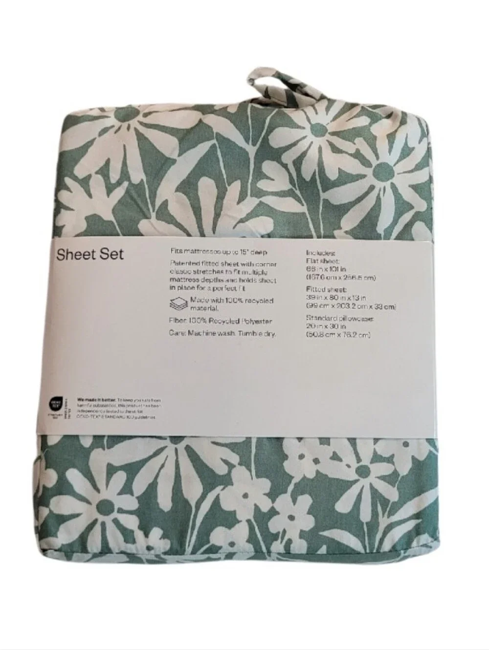 Room Essentials Floral Microfiber Bed Sheet Set - Sage & White Floral Pattern